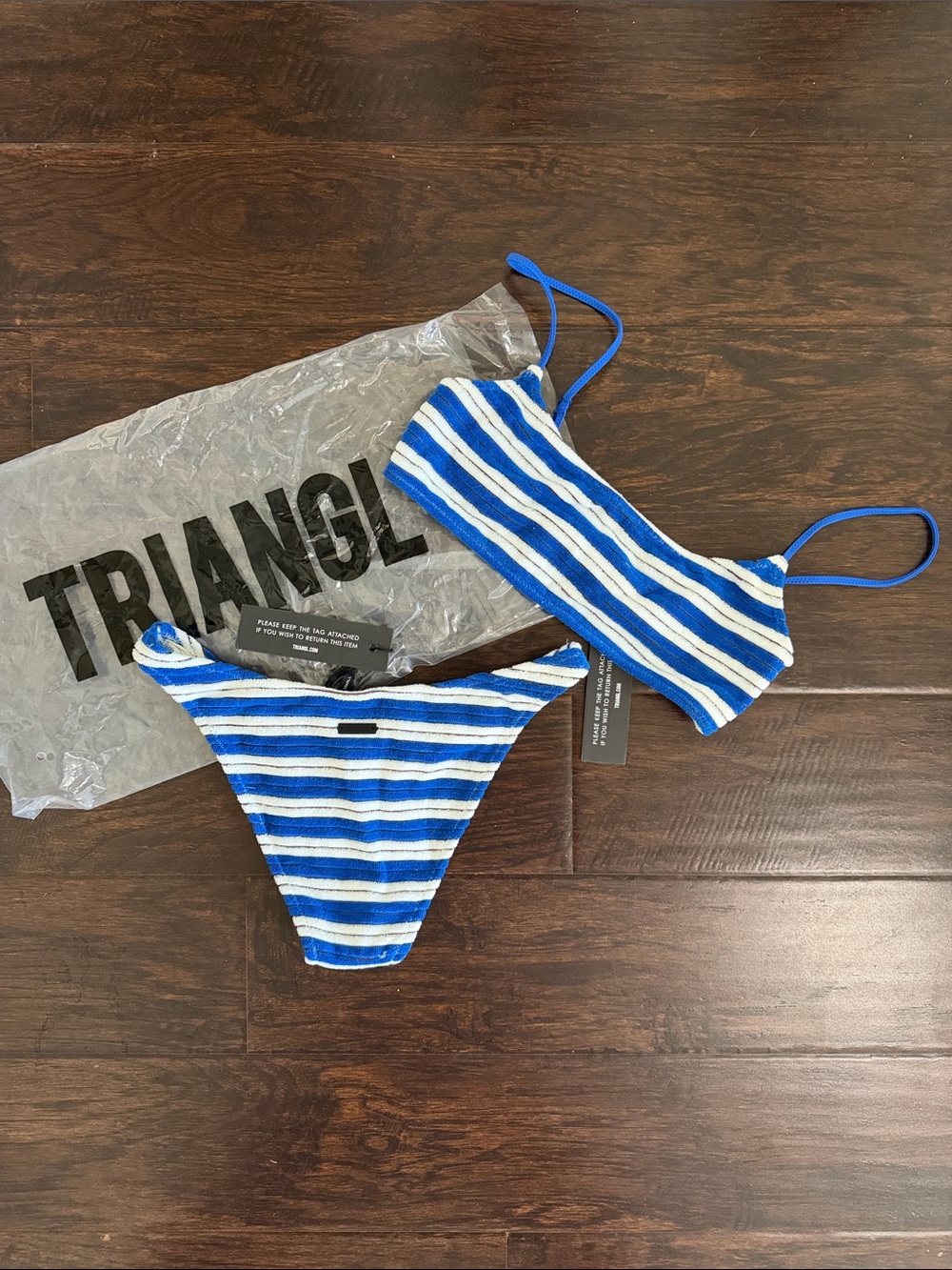 triangl swimwear Blue & White Striped Bikini Set NWT